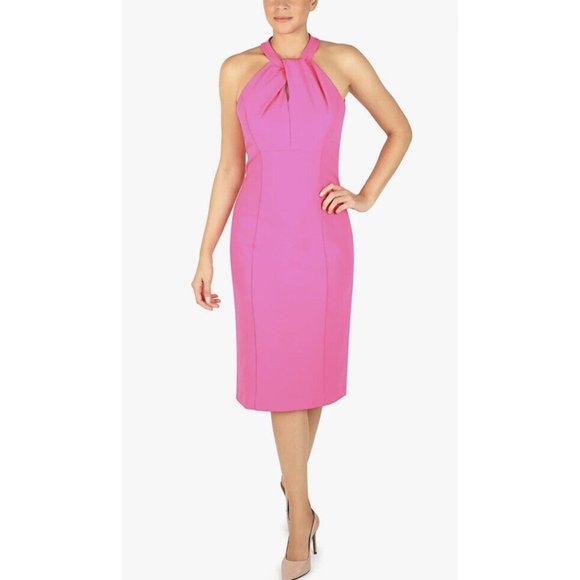 NWT Julia Jordan Twist Halter Neck Sleeveless Stretch Crepe Sheath Dress - 14 - Picture 1 of 9